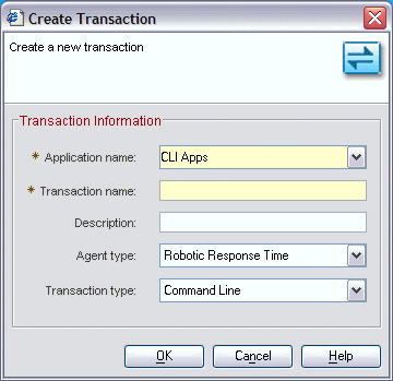 Create Transaction window specifically for the Robotic Response Time agent type