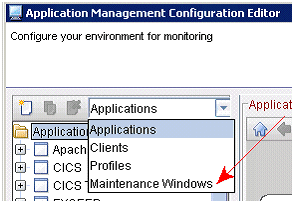 Example of selecting Maintenance Windows in the AMC Editor