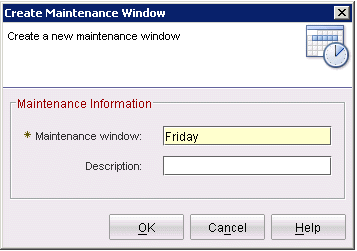 Example of entering a name for the maintenance window in the AMC Editor