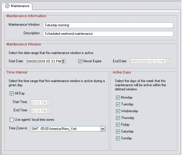 Example of the maintenance panel in the AMC Editor
