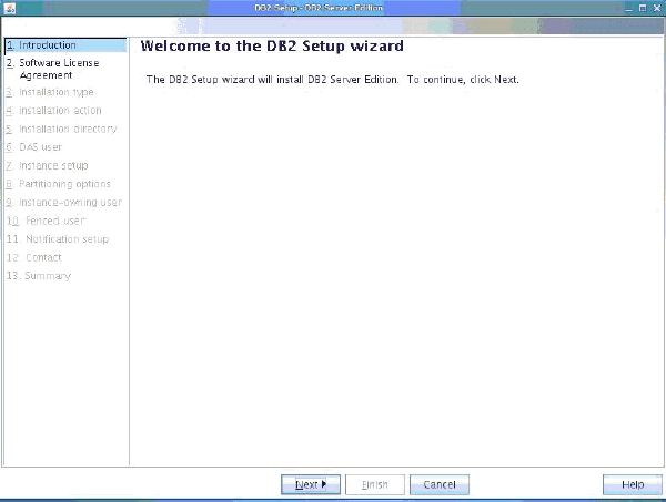 A view of the DB2 Setup wizard Welcome Panel.