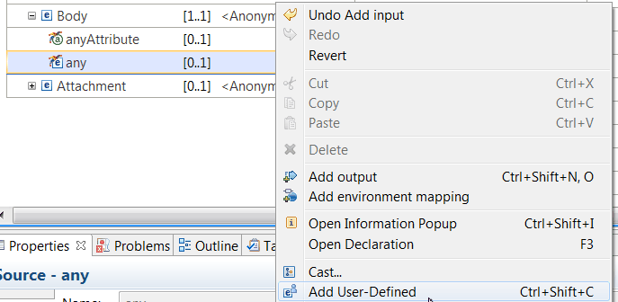 Displays the menu that appears when you right-click the element any.