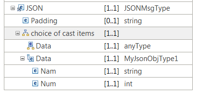 Figure that shows the JSON message that is defined in a map by using the cast function.