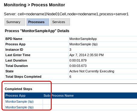 Completed steps column in Processes page