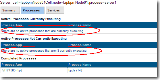 Processes page that shows no active processes currently executing