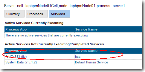 Services page that shows active process apps