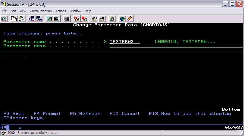 Change Parameter Data command options screen.