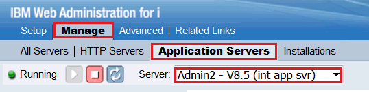 Picture of Manage --> Application Servers in Web Admin
