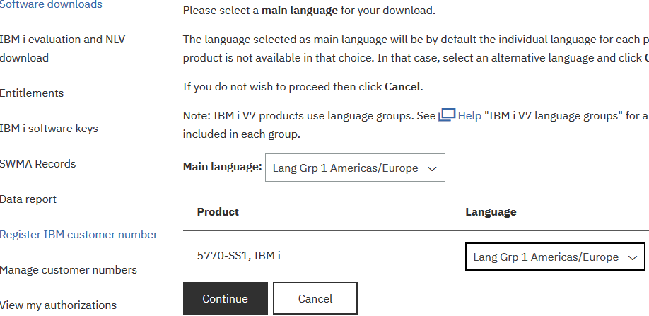 Product language selection box for 5770-SS1 licpgm