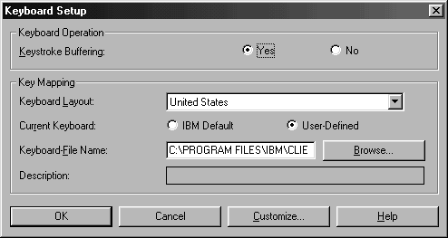 This print screen shows an example of the Keyboard Setup dialog box after selecting "User-Defined".