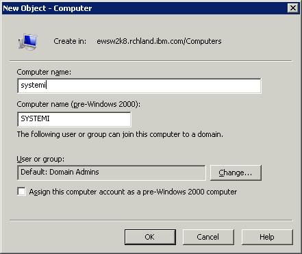 New Computer object in active directory